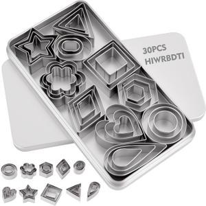 30PCS Mini Cookie Cutters Shapes Set with Box for Kids, Small Stainless Steel Star Triangle Cookie Cutter Variety Pack, for Tiny Polymer Clay, Fruit