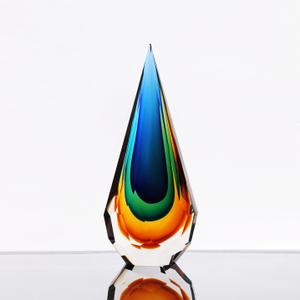 YAOYUAN Handmade Murano Glass Art Decor Sculpture - Unique Hand-Cut Cube Paperweight for Home Dcor (12.2in)
