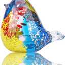 QFkris 3.5" Blown Glass Bird Figurine Handmade Art Glass Bird Crystal Paper Weight Christmas Birthday Gift Home Table Ornament Decor (N004)