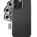 LONLI Classic - for iPhone 16 Pro Max Leather Case [Camera Control Button Coverage] - European Genuine Vele Leather Phone Case - Smoothen and Soften Over Time - [Compatible with Magsafe] - Black