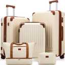 KUNEL Expandable 5 Piece Luggage Sets with Detachable Spinner Wheels and TSA Lock, Unisex Hardside ABS Suitcase Set, Hardshell Lightweight Waterproof Travel Hard Case Suitcases with Wheels, Beige