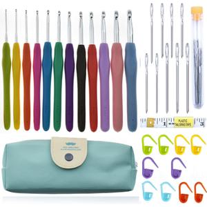 Crochet Hook Set 12 Pieces Colourful Ergonomic Soft Rubber Comfort Grip Crochet Knitting Needles Kit Household Tool with Portable Bag, Crochet Hooks, Stitch Markers and Tape Measure