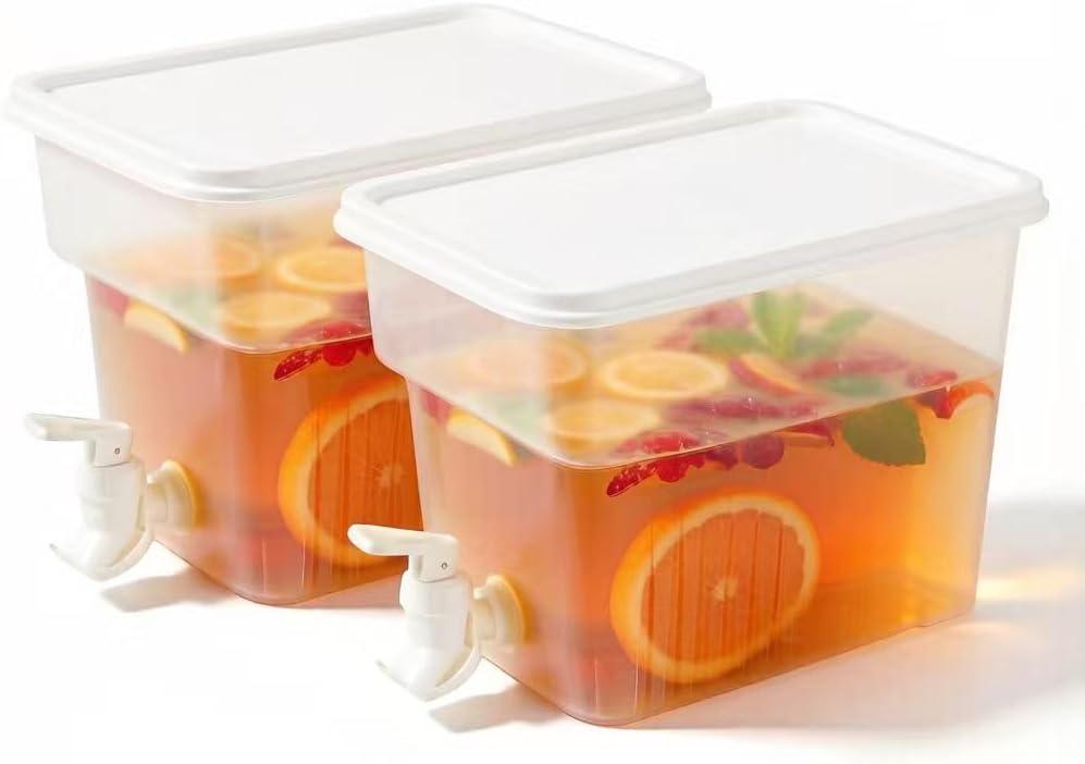 BEWBBAT 2 Pack 1.3 Gallon Fridge Drink Dispenser with Spigot, Leak-proof Plastic Beverage Drink Dispenser Refrigerator Iced Juice Lemonade Dispenser For Party, Bar