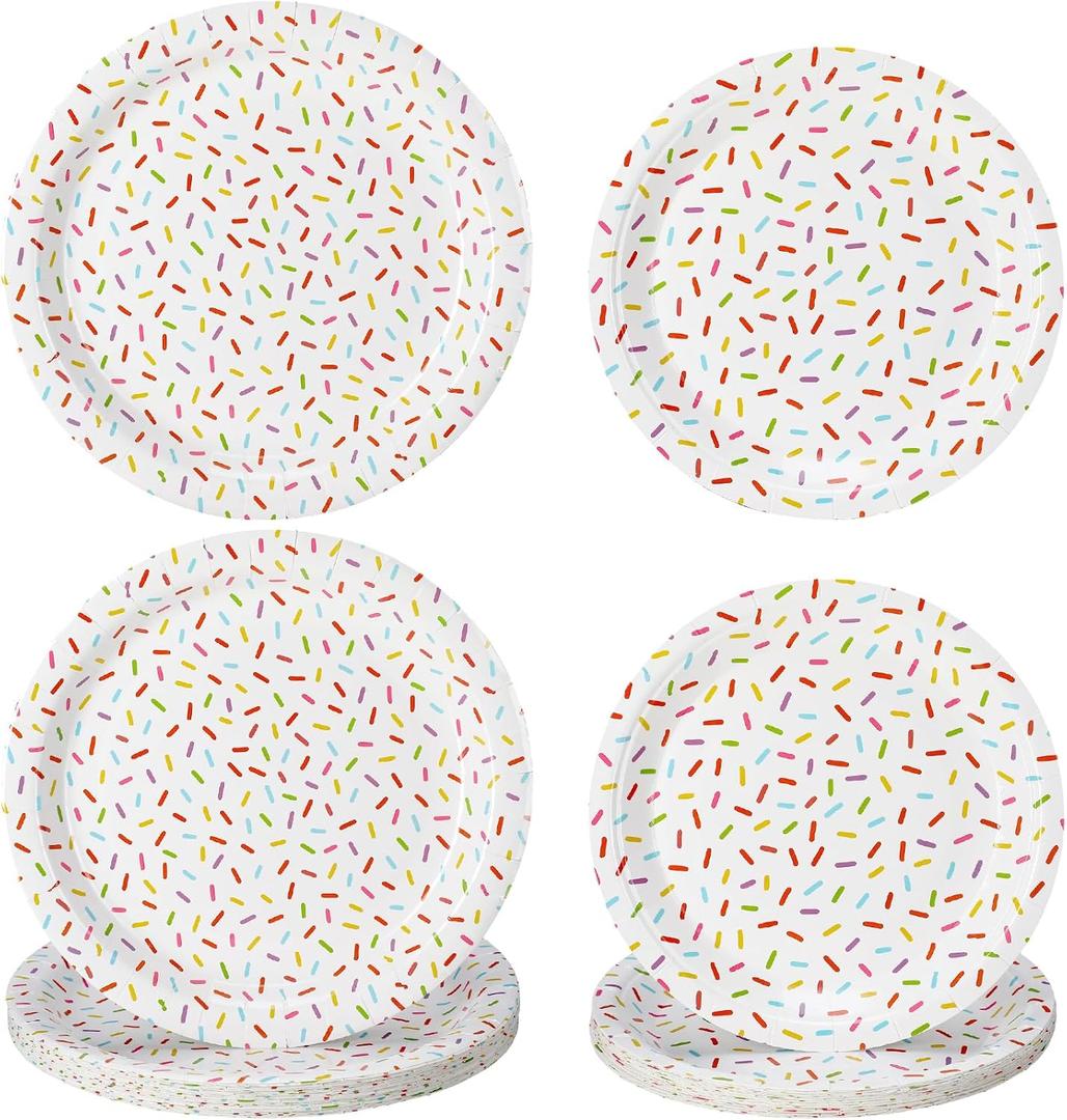 Zhehao 48 Pcs 7 Inch and 9 Inch Confetti Sprinkles Dessert Plates Set Sprinkles Paper Plates Decorations for Weddings Birthday Theme Party Supplies(Round)