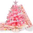 20" Mini Pink Christmas Tree, Artificial Small Christmas Tree with Lights, Tabletop Christmas Tree with Star Treetop,Bow Boxes and Ball Ornaments for DIY Christmas Decoration (Pink)