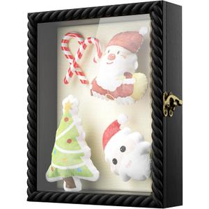 Alsonerbay Shadow Box Frame 8 x 10, Wood Shadow Box Display Case with Twist Shape Door and Glass Window, Deep Memory Box Picture Frame for Wedding, Graduations, Anniversary Black