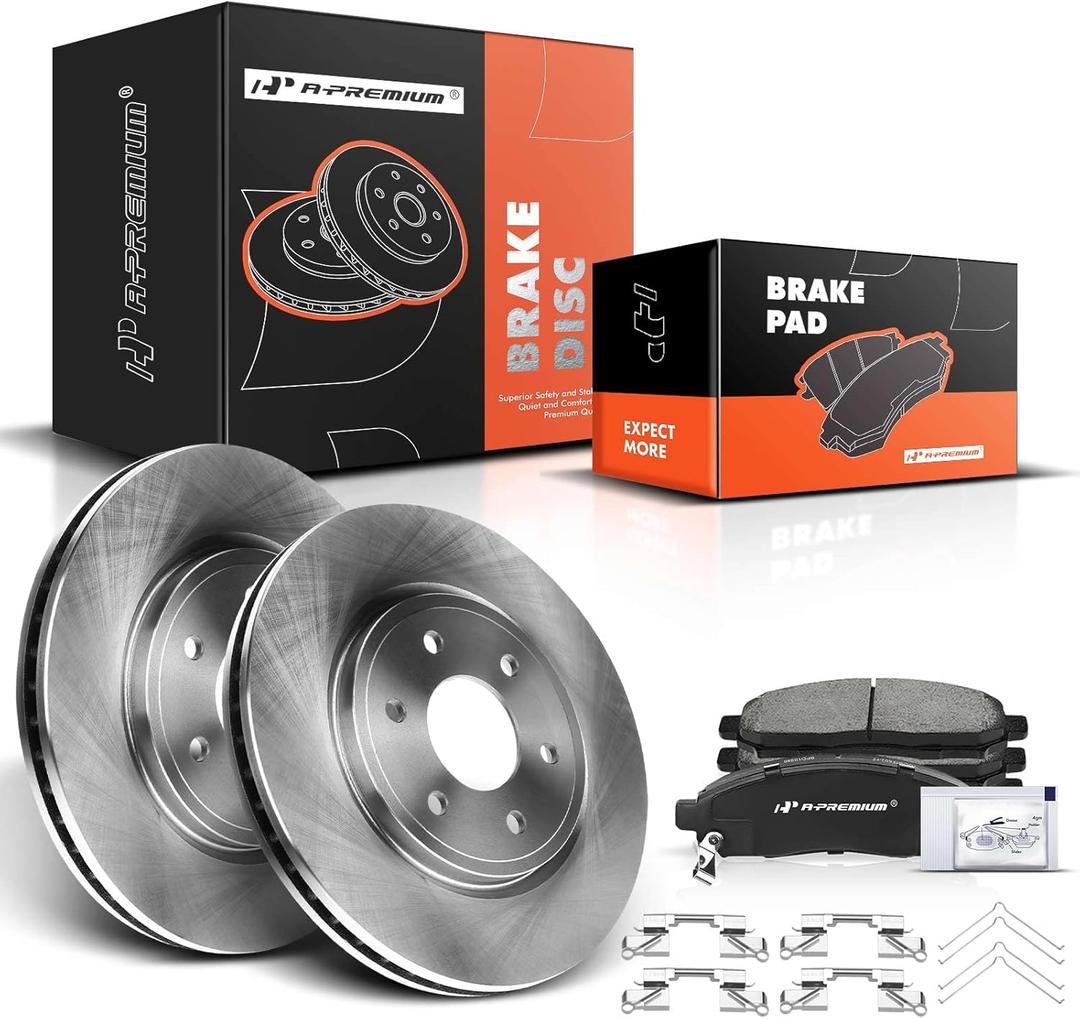 A-Premium 11.65 inch (296mm) Front Vented Disc Brake Rotors + Ceramic Pads Kit Compatible with Select Nissan and Suzuki Models - Frontier 2005-2019, Pathfinder 2005-2012, Xterra 05-15, Equator 09-12