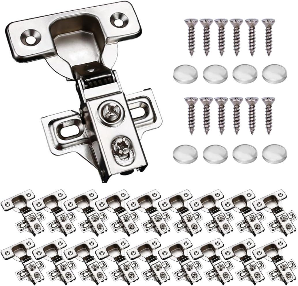 20 Pack Soft Close Cabinet Door Hinges for 1/2 Inch Overlay Cupboard, 105 Degree Opening Angel, Stainless Concealed Kitchen Cabinet Hinges with Mounting Screws, Manual and Door Bumpers