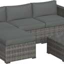 5 Piece Outdoor Patio Sectional Furniture Set, Weather Resistant Rattan Outside Couch, Waterproof Conversation Sofa for Balcony, Porch, Backyard, Deck, Garden, Grey