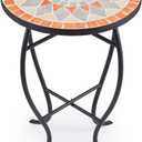 VONLUCE Mosaic Side Table and Plant Stand, 21" Round End Table with 14" Ceramic Tile Top, Indoor and Outdoor Accent Table, Porch Patio Furniture, Entryway & Coffee Table for Home & Garden, Quilt Star
