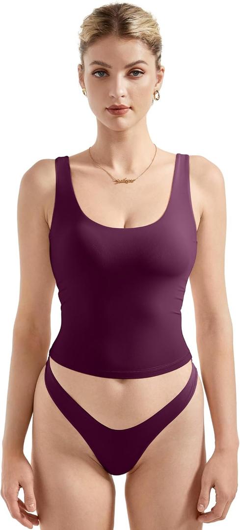 SUUKSESS Women Scoop Neck Tank Top Summer Sleeveless Going Out Double Lined Basic Tops, Size: X-Small