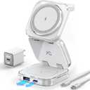 5-In-1 Wireless Charger for MagSafe, AC ISLAND Portable Travel Charging Station, 35W Max Fast Foldable Magnetic Stand, Evolved for iPhone 17-12 & Air Series, Apple Watch, AirPods (With 35W Adapter) (Ice White)