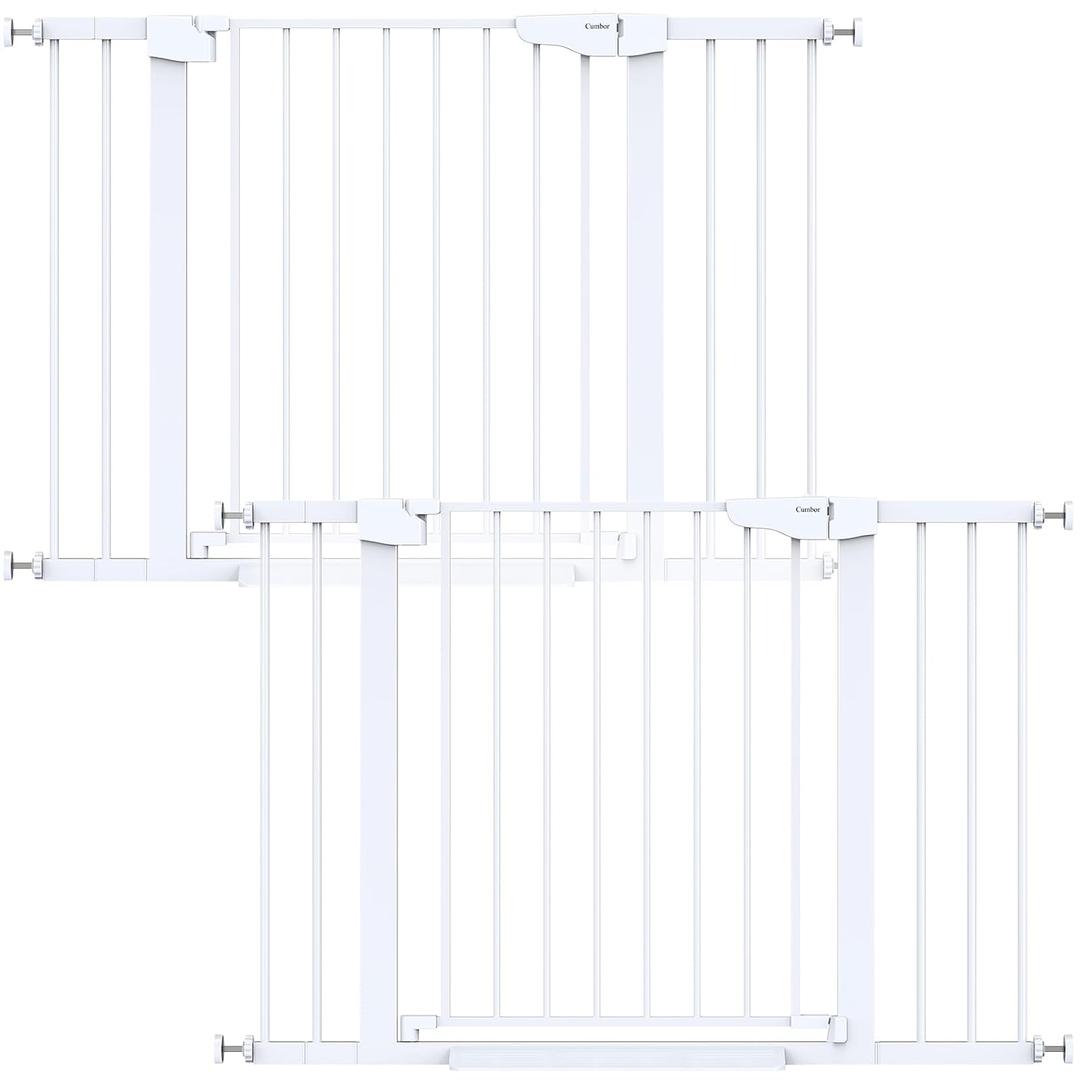 Cumbor 2 Pack 29.7-46" Baby Gate for Stairs, Mom's Choice Awards Winner-Auto Close Dog Gate for doorways, Easy Install Pressure Mounted Pet Gates indoor, Easy Walk Thru Wide Safety Gate for Dog, White