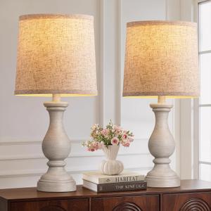 Seealle Farmhouse Table Lamps Set of 2 - Rustic Bedroom Lamps for Living Room, 22" Boho Bedside Lamp for Night Stands End Table Office Desk Lamp Nightstand Clearance Decorating with Linen Shades (A. Antique Grey)