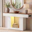Homieasy Console Table, 47" Entryway Table with LED Lights & Charging Station, Farmhouse Wooden Sofa Table Behind Couch, Narrow Hallway Table for Living Room, Foyer, Entry, Antique White & Brown, 47.2"