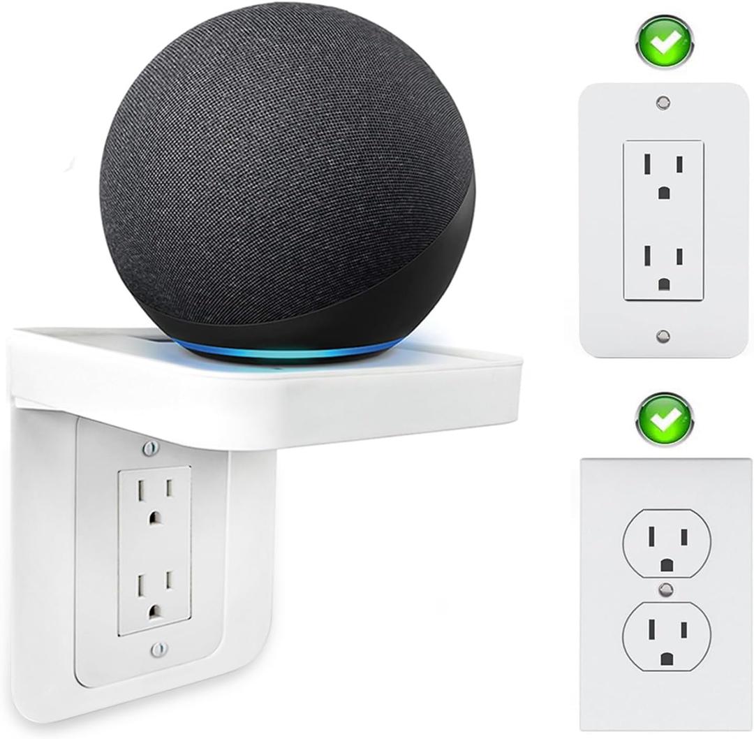 Outlet Shelf, Bathroom Wall Holder with Built-in Cable Management, Wall Organizer for Smart Home Decor Space Saving Electric Toothbrush Use as Echo Holder (Decora-style rectangular, 1, Pack)