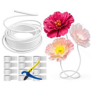 66 ft Flexible Pipe PVC Tubing for Artificial Flowers 16 mm Bendable Pipe Stem for Fake Floral Balloon Arch Wedding Arrangement Prop Decor with Tube Cutter 12 White Crepe Paper (Not Include Flowers)