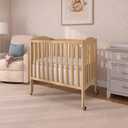 Dream On Me 2-in-1 Portable Mini Crib, Non-Full Size Baby Crib for Small Spaces, 2 Mattress Heights, Compact Travel Design, Includes Mattress, GREENGUARD Gold & BSA Certified, Natural