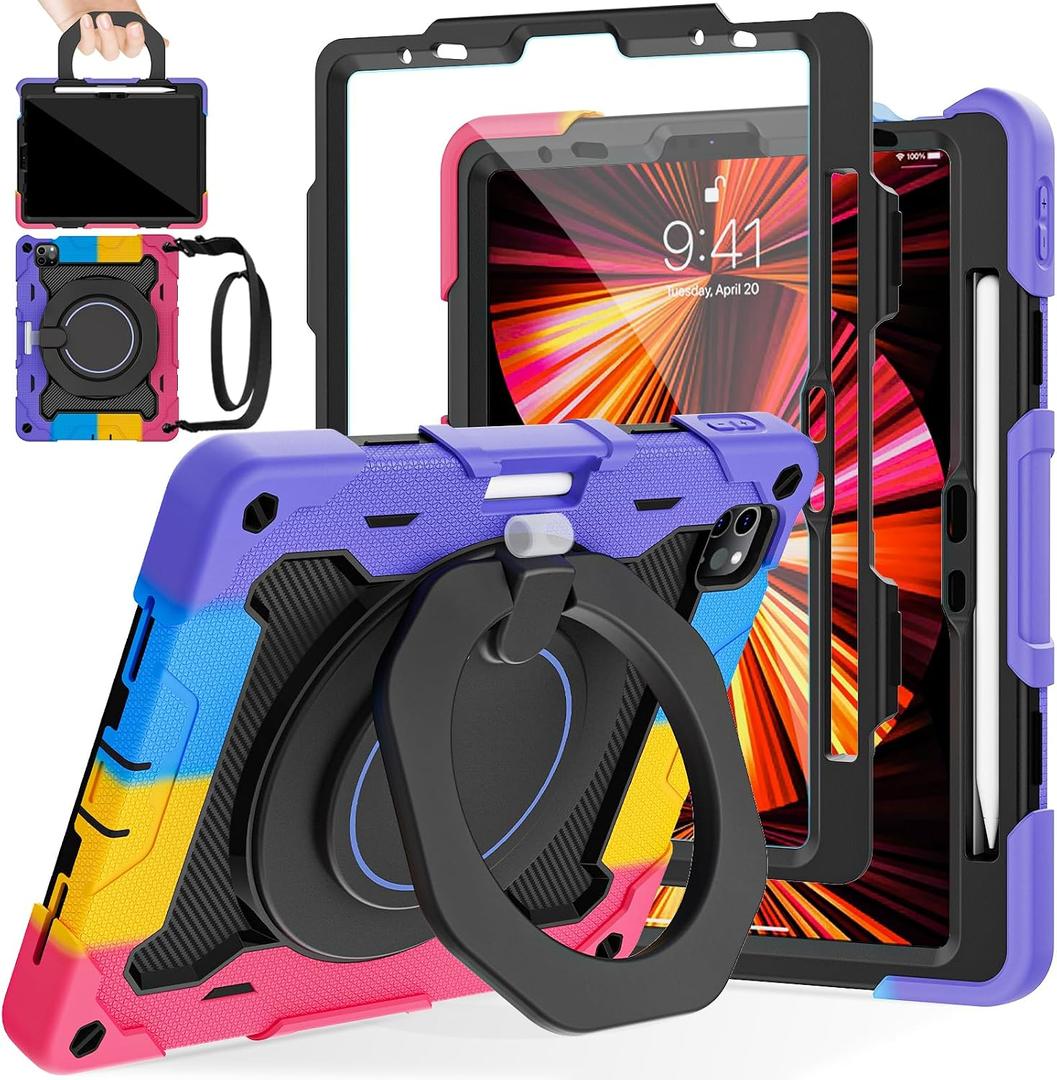 ROISKIN for iPad Air 11 inch M4/M3/M2 Case, iPad Pro 11 inch 4th/3rd/2nd/1st Generation,iPad Air 5th/4th 10.9 inch Case,Heavy Duty Shockproof with 360 Stand Handle Shoulder Strap Pen Holder for Kids