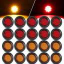 Partsam 20Pcs 2.5 inch Round 13LED Side Marker Clearance Lights with Pigtail and Grommets for Trailer RV Semi-trucks Flatbeds (10 Amber + 10 Red)