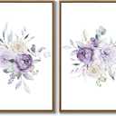Set of 2 Watercolor Floral Wall Art Purple Blossom Peony Canvas Art Prints Nature Flower Botanical Wall Decor Framed and Ready to Hang for Living Room Bedroom Bathroom Home Wall Decoration, 16x24 Inch