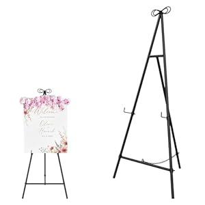 Black Easel Stand for Sign, 55'' Adjustable Easel Stand for Display, Metal Easel Display Stand Heavy Duty(Round Tube)