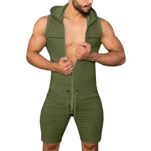 Panegy Men's Workout Tracksuit Jumpsuit Sleeveless One Piece Romper Work Athletic Onesie Plus Size (Medium, Green)