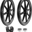 (2-Pack) 20" Flat Free Cart Wheels, 20x2 Solid Rubber Wheels for Rubbermaid Garden Carts, 3/4" & 5/8" Bearing, 2.5" Hub Length, Black
