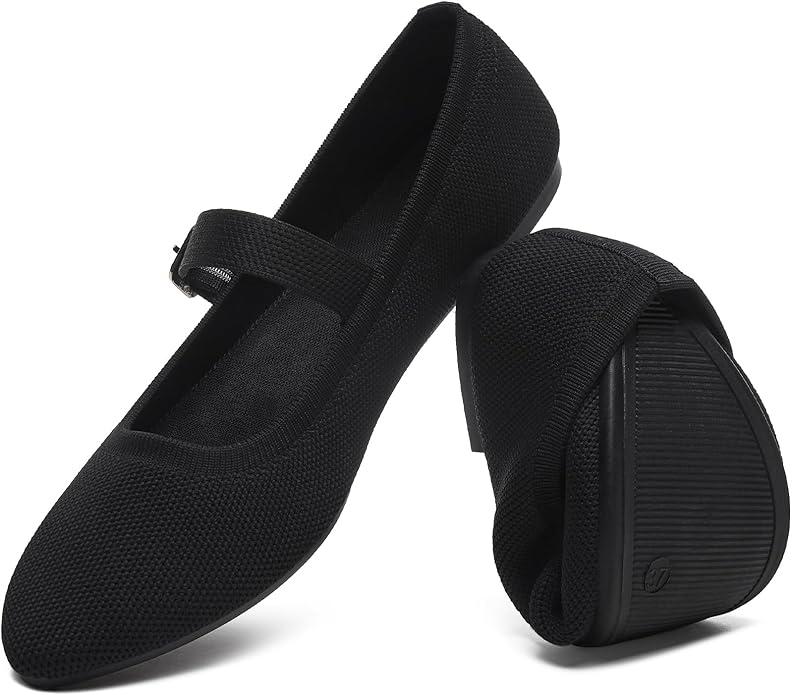 HEAWISH Women's Ballet Flat Shoes Mary Jane Pointed Toe Mesh Flats,Comfortable Slip on Ladies Shoe with Adjustable Strap,Casual Office Dress Flats for Work, US 10