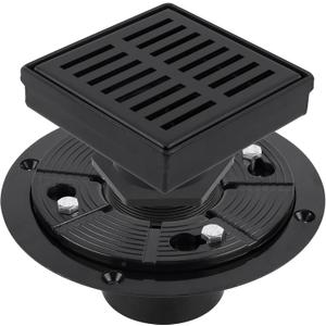 4 Inch Black Shower Drain with Adjustable Shower Drain Base Flange, SUS 304 Stainless Steel Floor Drain with Removable Cover Line Grate Top Plate, Matte Black Finished