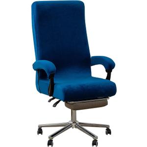 Office Chair Cover with Armrest Covers, High Resilience Velvet Fabric, Universal Fit 22-25 inch Back (Blue)