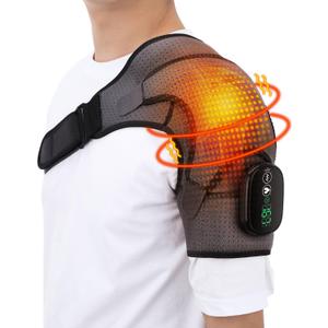 Cordless Shoulder Heating Pad, Heated Shoulder Wrap with Vibration, Shoulder Massager Heated Shoulder Brace for Women Men (Grey)
