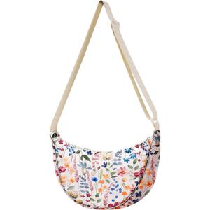 Crescent Crossbody Bags for Women - Nylon Small Crescent Shoulder Bags for Women Teen Girl Cute for Travel (Wild Flower)