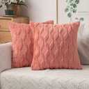 MIULEE Coral Red Throw Pillow Covers 18x18 Set of 2 Spring Decorative Farmhouse Couch Throw Pillows Boho Shells Cute Soft Plush Wool Winter Pillowcases for Bedroom Living Room Sofa