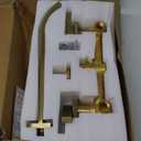 Wall Mount Tub Filler Brushed Gold Bathtub Faucet Extra Long 11.8" Bath Tub Faucet Set High Flow 2 Handle Wall Mounted Bathtub Faucets, BY005TG