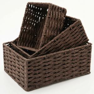 Small Wicker Basket for Organizing, Woven Storage Basket Set of 3 - Handwoven Natural Paper Rope Baskets to Declutter Any Room, Perfect for Organizing and Home Decor (Coffee)