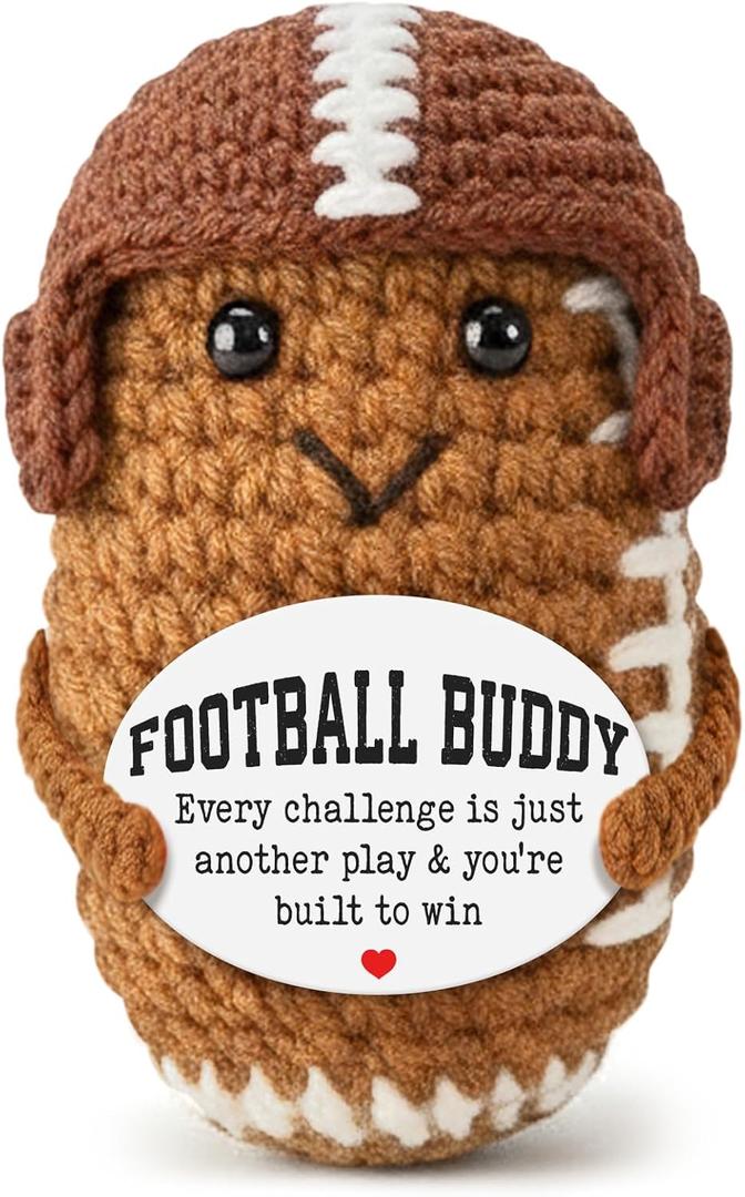 2 x Tiny Detalles Fathers Day Birthday Gift for Dad from Daughter Son Wife, Mini Crochet Football Gifts for Men Husband Boys, Cute Football Buddy for Desk Decor