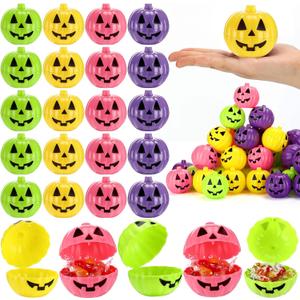 Lallisa 120 Pcs Halloween Pumpkin Containers Plastic Storage Box Case Bulk, Mini Pumpkin Egg Candy Gift Bucket for Halloween Trick Treat Decoration Party Supplies(Neon)