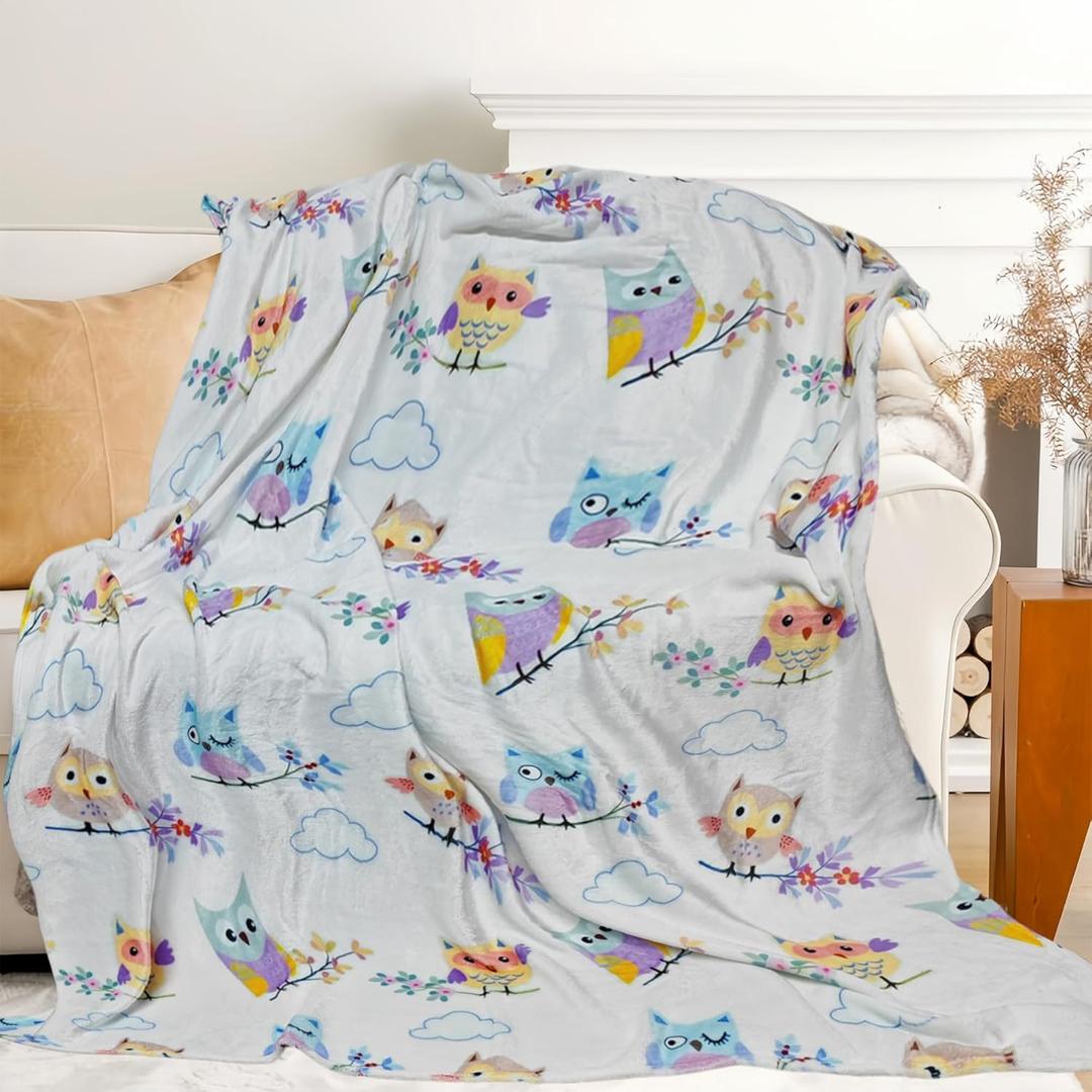 Cute Owl Blanket for Women Girls Kids Adults 40" x 50", Flannel Throw for Sofa Couch Bed Living Room, Gifts for Animal Lovers