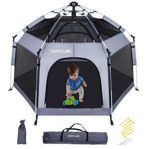 Premium Indoor and Outdoor Baby Playpen - Portable, Lightweight, Pop Up Pack and Play Toddler Play Yard w/Canopy and Travel Bag- Grey