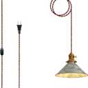 Hanging Lights with Plug in Cord Antique Silver Cage Industrial Pendant Light On/Off Switches Distressed Vintage Metal Finish Hanging Lamp for Farmhouse, Loft & Cafe Lighting
