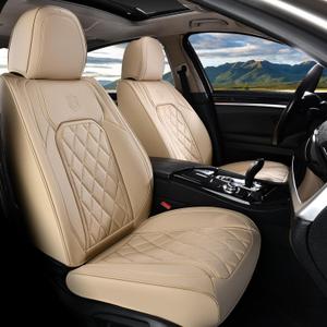Coverado Car Seat Covers Full Set, Luxury Faux Leather Waterproof Seat Covers, 5 Seat Universal Seat Covers for Cars, Front and Back Car Seat Protector, Beige Leather Seat Covers Fit for Most Cars (FullSet, Beige)