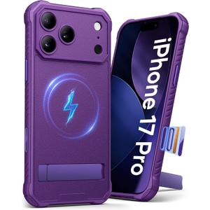 for iPhone 17 Pro Case Magnetic with Stand, Compatible with MagSafe & Full Camera Protection & Camera Control Capture Button, Rugged Shockproof Protective Phone Case for iPhone 17 Pro, Purple