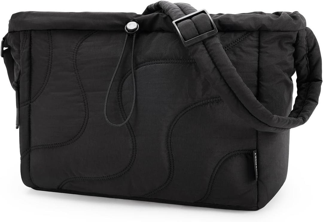 BAGSMART Tote Bag for Women, Small Puffer Tote Bag, Lightweight Shoulder Handbags with Adjustable Strap for Travel, Work (Black-02)