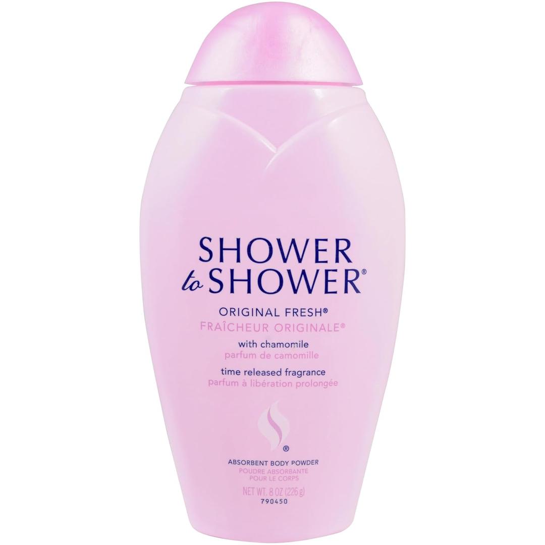 Shower to Shower Original Fresh Body Powder with Chamomile for Men & Women, Talc Free, Sweat Absorbing, Prevents Chafing & Odor, Deodorizing All Over Body Powder for Long Lasting Freshness, 8 OZ