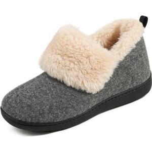 ULTRAIDEAS Women's Fuzzy Memory Foam Bootie Slippers, Cozy House Shoes with Non-Slip Rubber Sole & Grippers, Warm Slipper Socks for Indoor, Gift for Mom (Gray), 9
