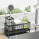Kitchen Sink Caddy Organizer, Rustproof 304 Stainless Steel Scrub Holder for Sink, No Drill Draining Rack for Sponge, Brush & Soap  Black