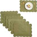 6PCS Quilted Placemats -13x18 inches, 100% Cotton Placemats, Thick & Washable Place Mats for Durable Use, Rectangular Placemats Scalloped Edge for Kitchen and Dining (Green, 13x18 Inches)