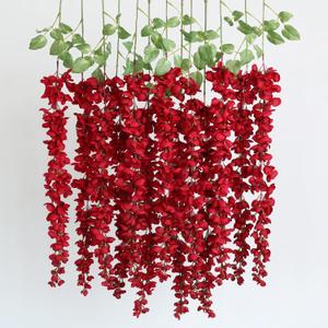 mizii 6Pcs Red Wisteria Hanging Flowers 48" Silk Wisteria Artificial Flowers Garland Vines Fake Hanging Flowers Decoration for Wedding Flower Wall Backdrop Centerpieces Room Decor (Red)