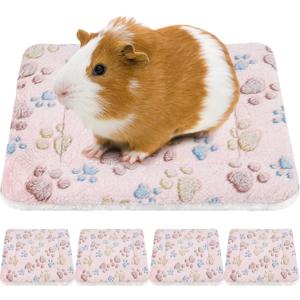 Tuanse 4 Pack Ultra Soft Dog Cat Bed Mat with Cute Print Reversible Fleece Dog Crate Kennel Pad Cozy Washable Thickened Hamster Guinea Pig Pet Bed Mat for Small Animal (13 x 10 Inches,Light Brown) (as shown on the picture)